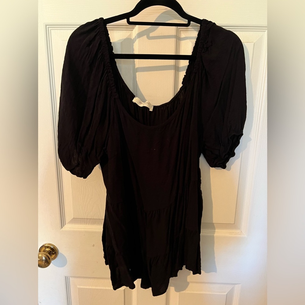 ARULA Black Peasant Blouse with Puff Sleeves